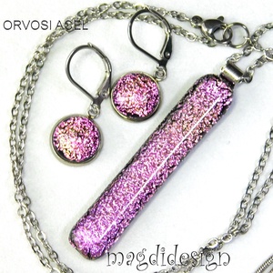  Színjátszó rózsaszín dichroic üvegékszer szett nyaklánc kapcsos fülbevaló - Ballagásra, születésnapra, névnapra - ékszer - ékszerszett - Meska.hu