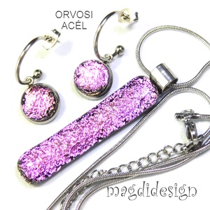  Színjátszó rózsaszín dichroic üvegékszer szett nyaklánc kapcsos fülbevaló - Ballagásra, születésnapra, névnapra - ékszer - ékszerszett - Meska.hu