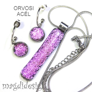  Szikrázó rózsaszín dichroic üvegékszer szett nyaklánc lógós fülbevaló - ékszer - ékszerszett - Meska.hu