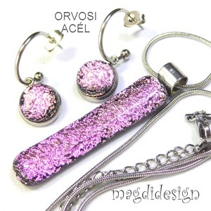 Szikrázó rózsaszín dichroic üvegékszer szett nyaklánc lógós fülbevaló - ékszer - ékszerszett - Meska.hu