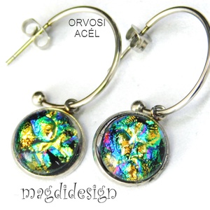 Szivárványos színjáték üvegékszer stiftes lógós fülbevaló - Meska.hu