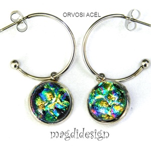 Szivárványos színjáték üvegékszer stiftes lógós fülbevaló - ékszer - fülbevaló - lógó fülbevaló - Meska.hu