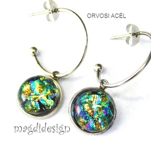 Szivárványos színjáték üvegékszer stiftes lógós fülbevaló - ékszer - fülbevaló - lógó fülbevaló - Meska.hu