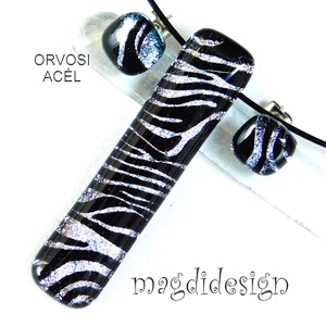  EXKLUZÍV  Fekete ezüst zebra üvegékszer szett nyaklánc stiftes fülbevaló - Anyák napjára, ballgásra - Meska.hu