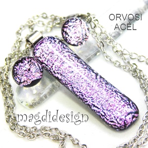  Szikrázó rózsaszín dichroic üvegékszer szett nyaklánc stiftes fülbevaló, Ékszer, Ékszerszett, Ékszerkészítés, Üvegművészet, MESKA