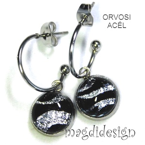 EXKLUZÍV  Fekete ezüst zebra üvegékszer lógós fülbevaló - Anyák napjára, ballgásra - ékszer - fülbevaló - lógó fülbevaló - Meska.hu