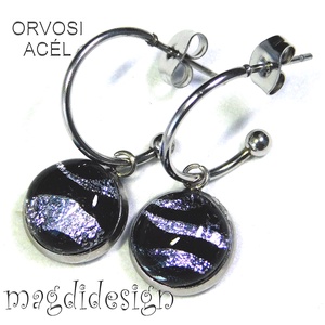EXKLUZÍV  Fekete ezüst zebra üvegékszer lógós fülbevaló - Anyák napjára, ballgásra - ékszer - fülbevaló - lógó fülbevaló - Meska.hu