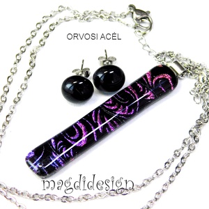 EXKLUZÍV Színjátszó tündérkert üvegékszer szett nyaklánc stiftes fülbevaló  - Anyák napjára, ballagásra - ékszer - ékszerszett - Meska.hu