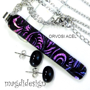 EXKLUZÍV Színjátszó tündérkert üvegékszer szett nyaklánc stiftes fülbevaló  - Anyák napjára, ballagásra - ékszer - ékszerszett - Meska.hu