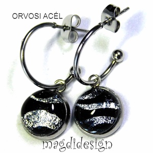 EXKLUZÍV  Fekete ezüst zebra üvegékszer lógós fülbevaló - Anyák napjára, ballgásra - Meska.hu