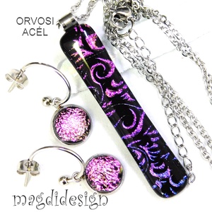 EXKLUZÍV Színjátszó tündérkert üvegékszer szett nyaklánc lógós fülbevaló  - Anyák napjára, ballagásra - ékszer - ékszerszett - Meska.hu