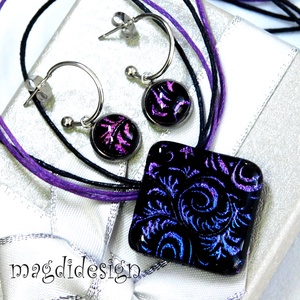 EXKLUZÍV Színjátszó tündérkert üvegékszer szett nyaklánc lógós fülbevaló 1 - Anyák napjára, ballagásra - ékszer - ékszerszett - Meska.hu