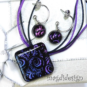 EXKLUZÍV Színjátszó tündérkert üvegékszer szett nyaklánc lógós fülbevaló 1 - Anyák napjára, ballagásra - ékszer - ékszerszett - Meska.hu