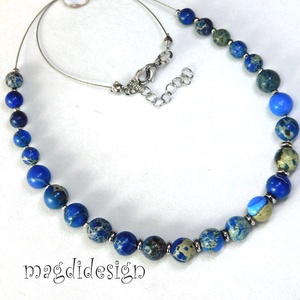 Kék tengeri jáspis ásvány nyaklánc - ékszer - nyaklánc - gyöngyös nyaklánc - Meska.hu