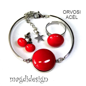 Meggypiros üvegékszer nyaklánc - ékszer - nyaklánc - medálos nyaklánc - Meska.hu