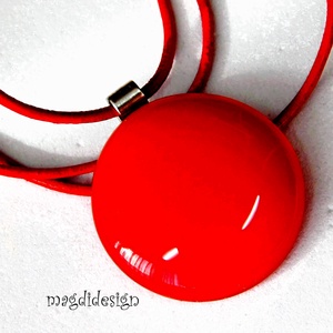 Meggypiros üvegékszer nyaklánc, Ékszer, Nyaklánc, Medálos nyaklánc, Ékszerkészítés, Üvegművészet, MESKA