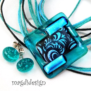 Türkiz-rózsaszín színjáték dichroic üvegékszer szett nyaklánc fülbevaló - Meska.hu