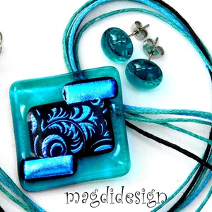 Türkiz-rózsaszín színjáték dichroic üvegékszer szett nyaklánc fülbevaló - ékszer - ékszerszett - Meska.hu