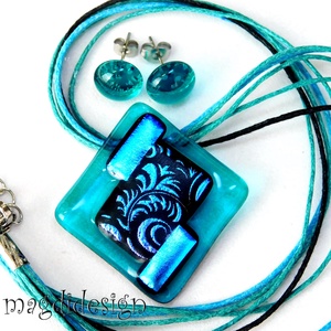 Türkiz-rózsaszín színjáték dichroic üvegékszer szett nyaklánc fülbevaló - ékszer - ékszerszett - Meska.hu