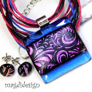 Pink-fekete tündérkert üvegékszer szett nyaklánc fülbevaló  Anyák napjára, ballagásra, születésnapra, névnapra, Ékszer, Ékszerszett, Üvegművészet, Ékszerkészítés, MESKA