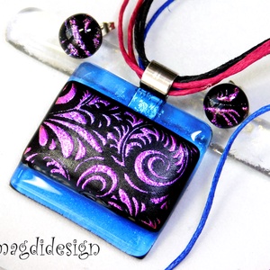 Pink-fekete tündérkert üvegékszer szett nyaklánc fülbevaló  Anyák napjára, ballagásra, születésnapra, névnapra - ékszer - ékszerszett - Meska.hu