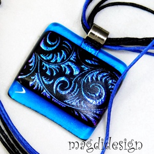 Pink-kék-fekete tündérkert üvegékszer nyaklánc  Anyák napjára, ballagásra, születésnapra, névnapra, Ékszer, Nyaklánc, Medálos nyaklánc, Üvegművészet, Ékszerkészítés, MESKA