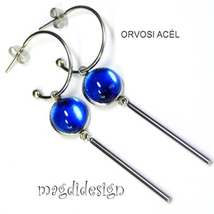 Vízkék üvegékszer karikás, lógós nemesacél fülbevaló - Meska.hu