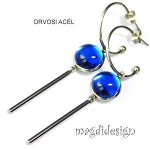 Vízkék üvegékszer karikás, lógós nemesacél fülbevaló - ékszer - fülbevaló - lógó fülbevaló - Meska.hu