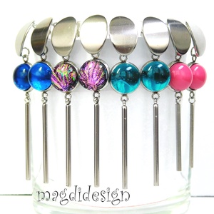 Mályvás rózsaszín üvegékszer lógós nemesacél fülbevaló - ékszer - fülbevaló - lógó fülbevaló - Meska.hu