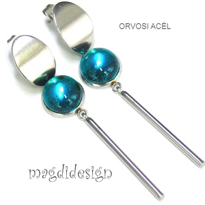 Türkiz üvegékszer lógós nemesacél fülbevaló - Meska.hu