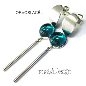 Égszínkék üvegékszer lógós nemesacél fülbevaló - ékszer - fülbevaló - lógó fülbevaló - Meska.hu