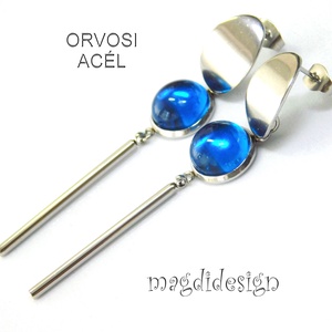 Égszínkék üvegékszer lógós nemesacél fülbevaló - Meska.hu