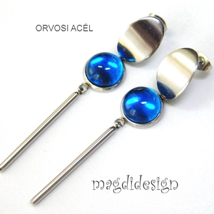 Égszínkék üvegékszer lógós nemesacél fülbevaló - ékszer - fülbevaló - lógó fülbevaló - Meska.hu