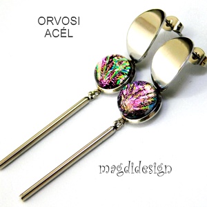 Égszínkék üvegékszer lógós nemesacél fülbevaló - Meska.hu