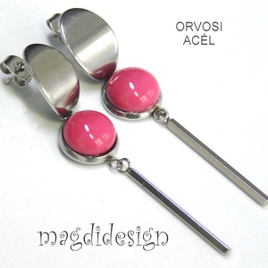 Mályvás rózsaszín üvegékszer lógós nemesacél fülbevaló - Meska.hu