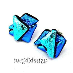 NEMESACÉL! Türkiz-kék  borzaska dichroic üvegékszer stiftes fülbevaló  - ékszer - fülbevaló - pötty fülbevaló - Meska.hu