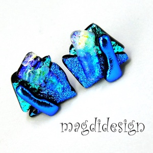 NEMESACÉL! Kék-türkiz-arany  borzaska dichroic üvegékszer stiftes fülbevaló  - ékszer - fülbevaló - pötty fülbevaló - Meska.hu