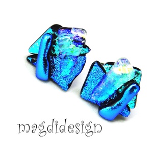 NEMESACÉL! Kék-türkiz-arany  borzaska dichroic üvegékszer stiftes fülbevaló  - ékszer - fülbevaló - pötty fülbevaló - Meska.hu