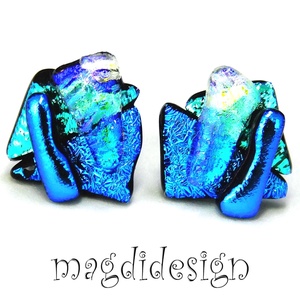 NEMESACÉL! Kék-türkiz-arany  borzaska dichroic üvegékszer stiftes fülbevaló  - Meska.hu