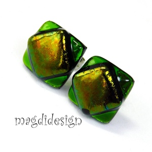 Aranyló moha üvegékszer stiftes fülbevaló, Ékszer, Fülbevaló, Pötty fülbevaló, Ékszerkészítés, Üvegművészet, MESKA