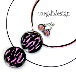 MAXI Rózsaszín fekete üvegékszer szett nyaklánc kapcsos fülbevaló  Anyák napjára, ballagásra, születésnapra, névnapra - ékszer - ékszerszett - Meska.hu