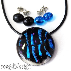  Kék fekete üvegékszer szett nyaklánc stiftes fülbevaló  Anyák napjára, ballagásra, születésnapra, névnapra - ékszer - ékszerszett - Meska.hu