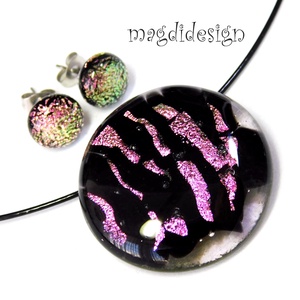 MAXI Rózsaszín fekete üvegékszer szett nyaklánc stiftes fülbevaló  Anyák napjára, ballagásra, születésnapra, névnapra - ékszer - ékszerszett - Meska.hu