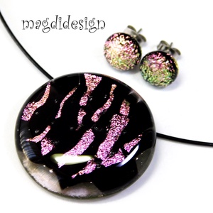 MAXI Rózsaszín fekete üvegékszer szett nyaklánc stiftes fülbevaló  Anyák napjára, ballagásra, születésnapra, névnapra - Meska.hu