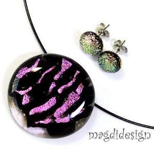 MAXI Rózsaszín fekete üvegékszer szett nyaklánc stiftes fülbevaló  Anyák napjára, ballagásra, születésnapra, névnapra - ékszer - ékszerszett - Meska.hu