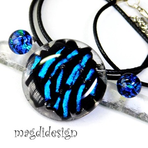  Kék fekete üvegékszer szett nyaklánc stiftes fülbevaló 1   Anyák napjára, ballagásra, születésnapra, névnapra - Meska.hu