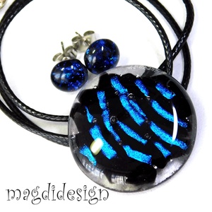  Kék fekete üvegékszer szett nyaklánc stiftes fülbevaló 1   Anyák napjára, ballagásra, születésnapra, névnapra - ékszer - ékszerszett - Meska.hu