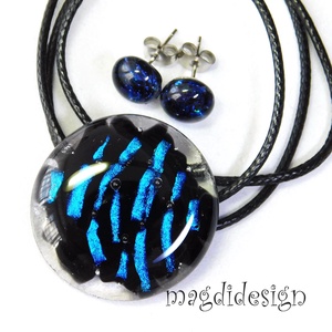  Kék fekete üvegékszer szett nyaklánc stiftes fülbevaló 1   Anyák napjára, ballagásra, születésnapra, névnapra - ékszer - ékszerszett - Meska.hu