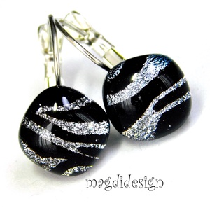  EXKLUZÍV  Fekete ezüst zebra üvegékszer kapcsos fülbevaló - Anyák napjára, ballgásra - ékszer - fülbevaló - lógó fülbevaló - Meska.hu
