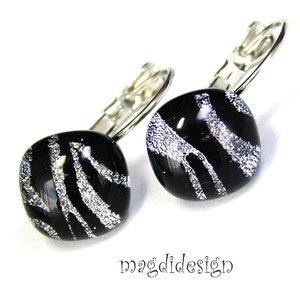  EXKLUZÍV  Fekete ezüst zebra üvegékszer kapcsos fülbevaló - Anyák napjára, ballgásra - ékszer - fülbevaló - lógó fülbevaló - Meska.hu